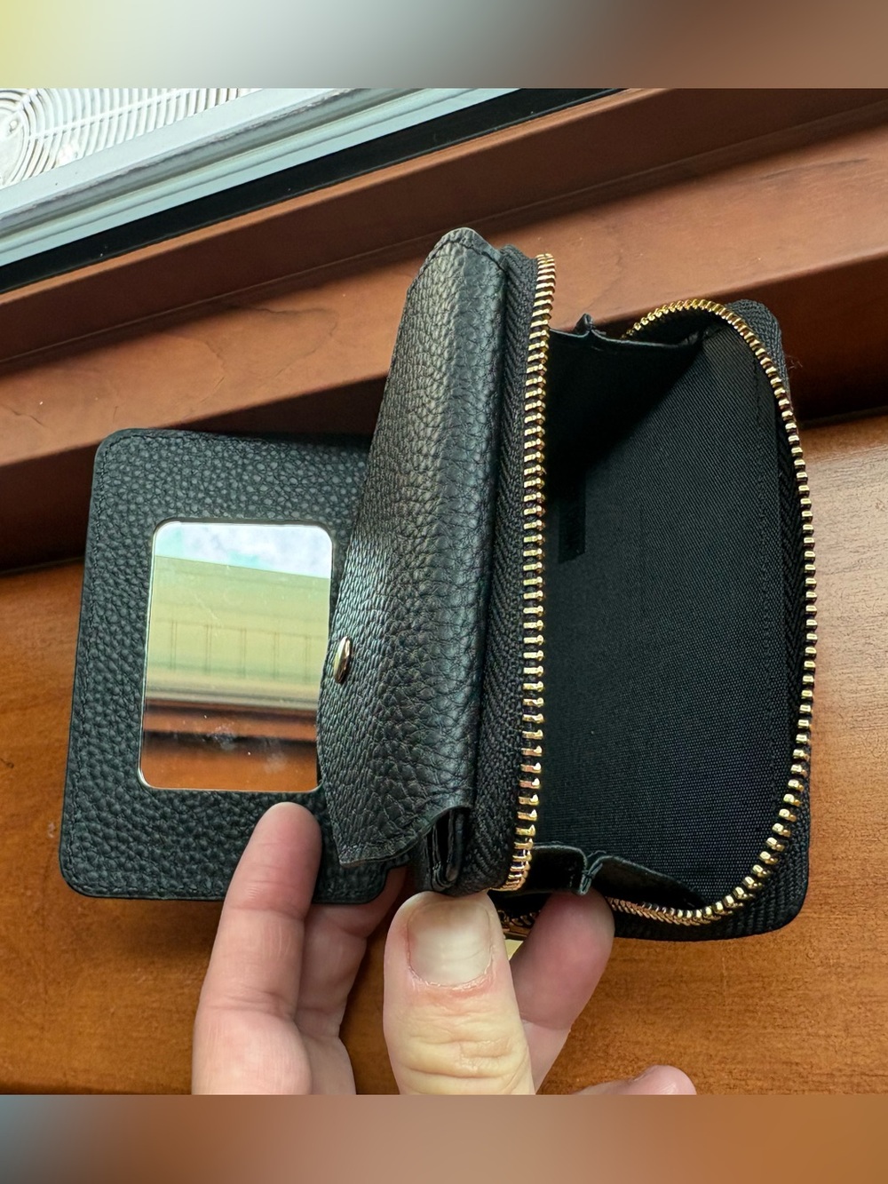 Bandolier Black Pebbled Leather Card & Key Holder with Gold Hardware - Picture 4 of 5